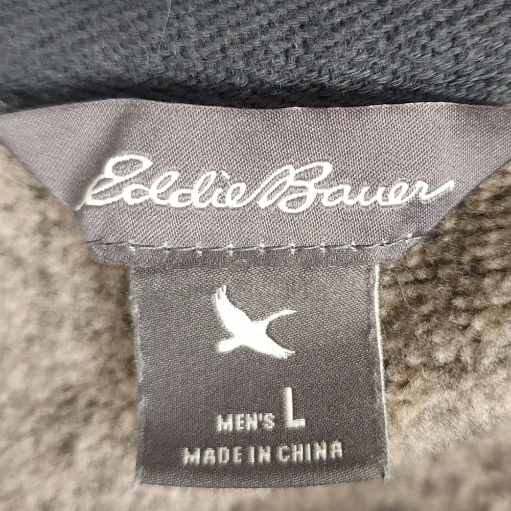 Eddie Bauer Men's Large L Heathered Gray Fleece 1/4‎ Zip Pullover Sweater